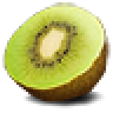 The application icon stored inside the analysed binary, shown enlarged: a kiwi fruit sliced in half and viewed face-on, with bright green flesh, a pale cream-coloured centre, a ring of tiny black seeds arranged around that centre, and a thin brown fuzzy skin around the outside edge. The background is transparent. It is drawn in a flat, slightly glossy illustration style and is the personal emblem of the tool's author, whose handle is gentilkiwi.